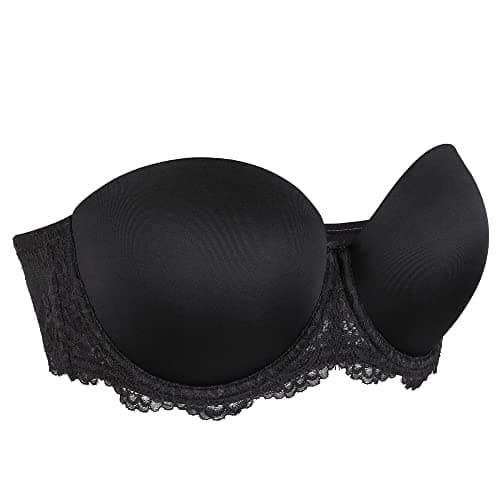 Underwire Floral Unlined Strapless Bra (36C, Lace Black)