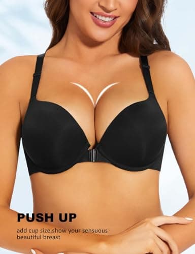Upushall Women's Padded Push Up Front Closure Racerback Bras Add 2 Cups