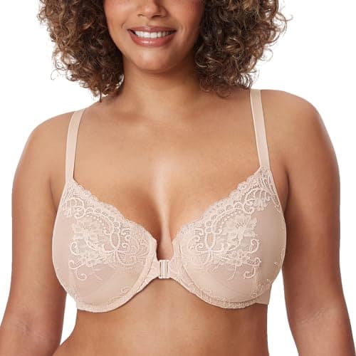 Stylish and Comfortable Sheer Bras for Curvy Women: Delimira's Front Closure Lace Underwire Bra