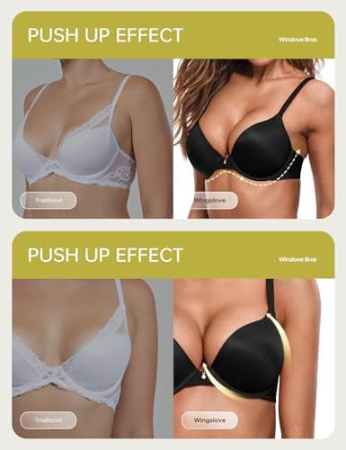 Wingslove Comfortable Everyday Push Up Plunge Bra with Padded Underwire