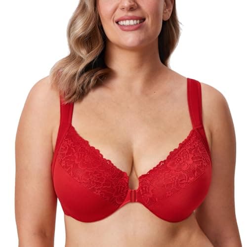DELIMIRA Women's Plus Size Front Closure Lace Bras