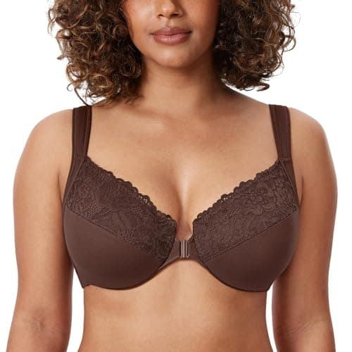 DELIMIRA Women's Plus Size Front Closure Lace Bras