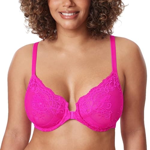 Stylish and Comfortable Sheer Bras for Curvy Women: Delimira's Front Closure Lace Underwire Bra