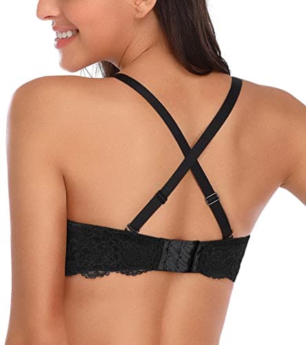 Underwire Floral Unlined Strapless Bra (36C, Lace Black)