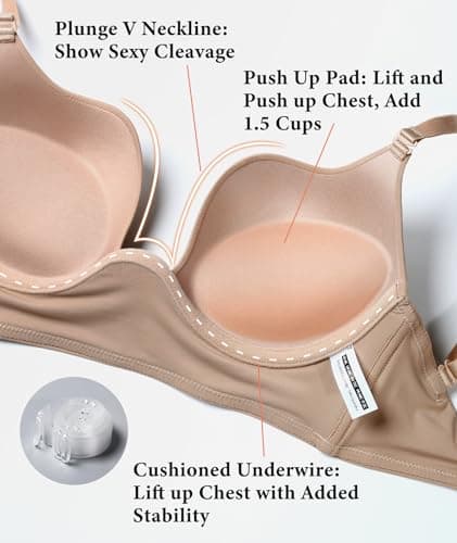 Deep V Neck Push Up Backless Bra for Low Cut Support