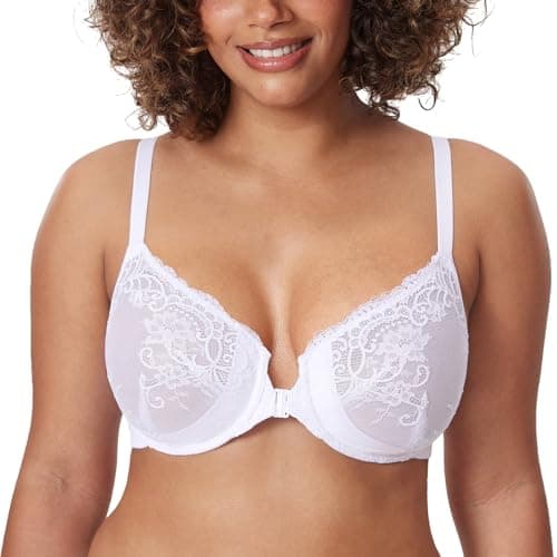 Stylish and Comfortable Sheer Bras for Curvy Women: Delimira's Front Closure Lace Underwire Bra