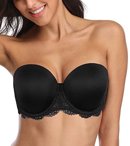 Underwire Floral Unlined Strapless Bra (36C, Lace Black)