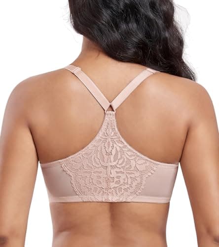 Refined Title: DotVol Women's Plus Size Floral Lace Front Closure T-Back Underwire Bra