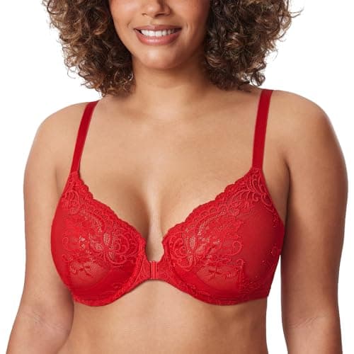 Stylish and Comfortable Sheer Bras for Curvy Women: Delimira's Front Closure Lace Underwire Bra