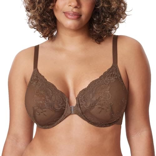 Stylish and Comfortable Sheer Bras for Curvy Women: Delimira's Front Closure Lace Underwire Bra