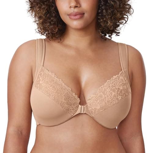 DELIMIRA Women's Plus Size Front Closure Lace Bras