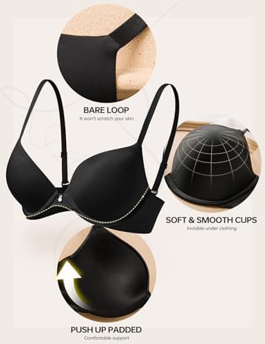 Wingslove Comfortable Everyday Push Up Plunge Bra with Padded Underwire