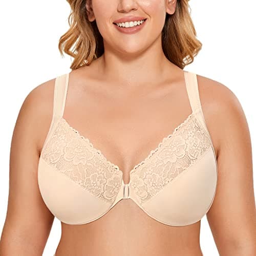 DELIMIRA Women's Plus Size Front Closure Lace Bras