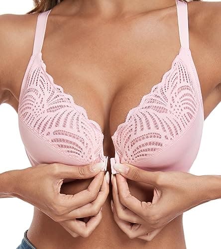 HACI Women's Front Closure Lacy Unpadded T-Back Bras
