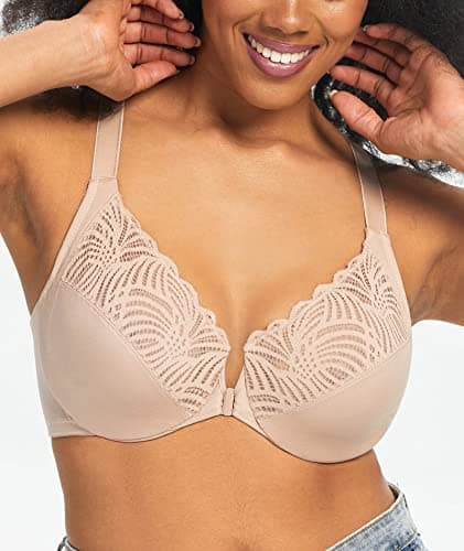 HACI Women's Front Closure Lacy Unpadded T-Back Bras