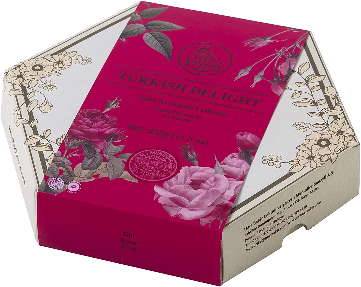 Vegan Turkish Delight by Haci Bekir - Rose & Lemon Flavor - 300g Pack